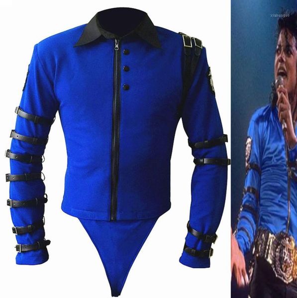 

wholesale- new rare mj michael jackson bad tour bule bodysuit skinny jacket punk style heavy metal music ultimate collection1, Black;brown
