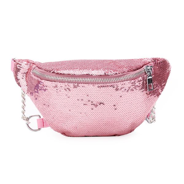 

single zipper sequin waist bag women pu glitter purse fanny packs cosmetic makeup bag