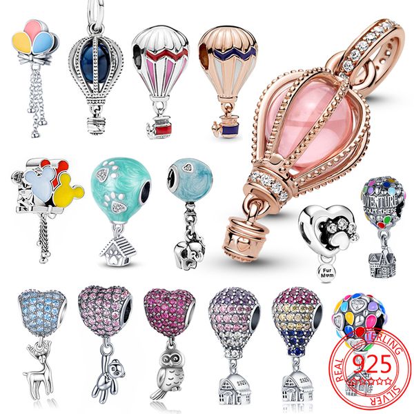 Sparkling Pink Air Air Balloon Charm Charm 925 Argento Fit Pandora 925 Braccialetto originale Braccialetto perline fascino per il regalo dei gioielli pendente