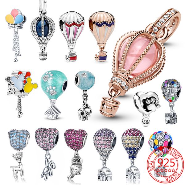 Funkelnder rosa Heißluftballon Baumeln Charme 925 Silber Fit Pandora 925 Original Armband Perlen Charme Für Anhänger Schmuck Geschenk