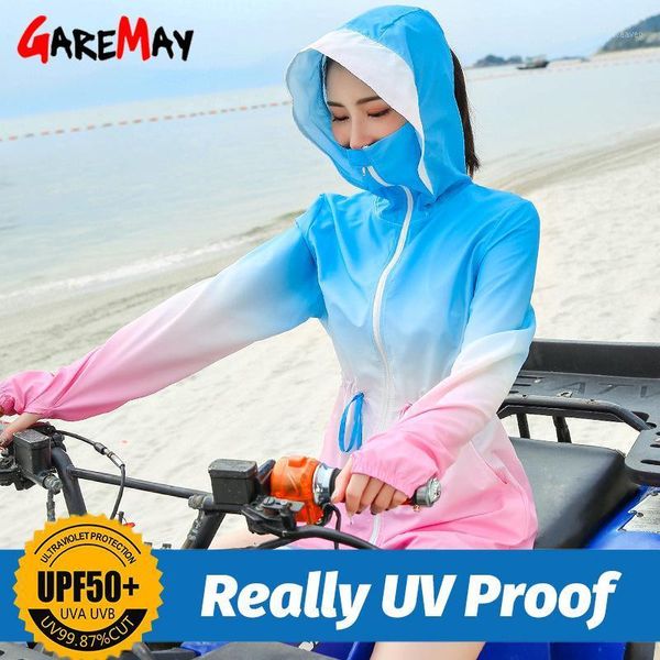 

summer outerwear sun uv protection clothing women fishing really sun proof gradient print elastic waist waterproof hooded jacket1, Black;brown
