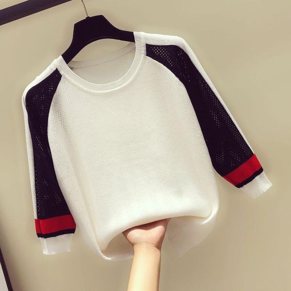 

полые вязаная для похудения с длинными рукавами свитер женщины сыпучие большой размер дышащий тонкий эластичный пуловер свитер женский весна, White;black