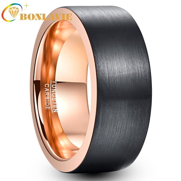 

wedding rings bonlavie male black classic tungsten steel ring knuckle bague inner rose gold color man engagement, Slivery;golden