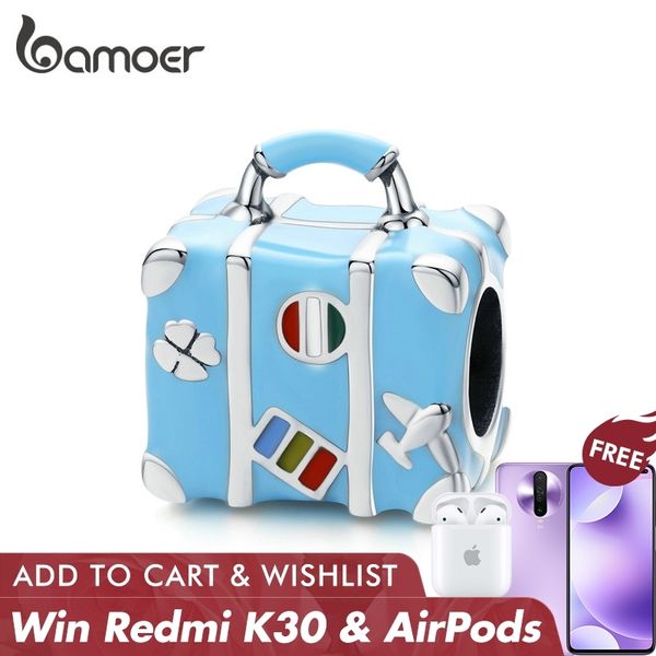 

bamoer 925 sterling blue enamel suitcase metal bead fit women making original silver bracelet diy jewelry scc1377 q1106