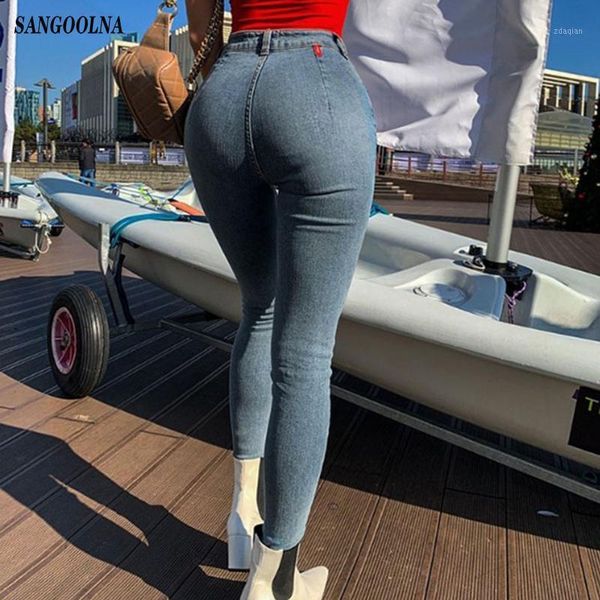 

women's jeans 2021 women stretch knit denim pants slim push up hips high waist skinny pencil trousers casual female trousers1, Blue