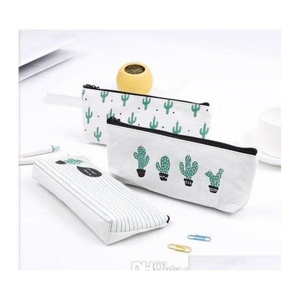 

cactus pencil bag pastoral bandage canvas pencil case plant makeup bag zipper cosmetic pouch 21*9 cm lsamh