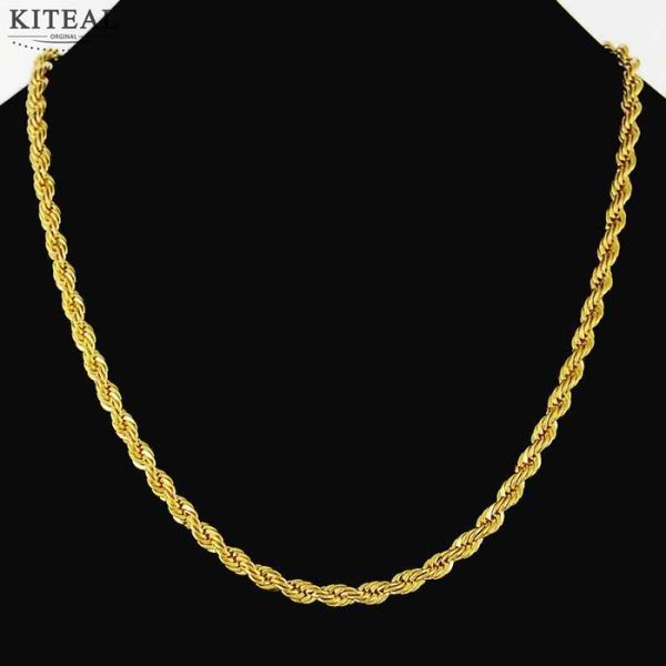 

new arrival 4mm 50cm twist rope 24k gold color necklace mens & women yellow gold fashion jewelry necklace sell, Silver