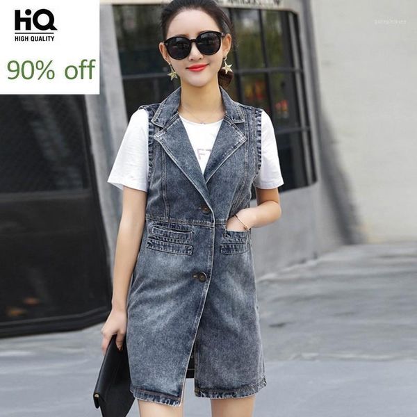 

large size loose womens sleeveless vest 2020 new arrival waistcoat for women long style single breasted jeans jacket female coat1, Black;white