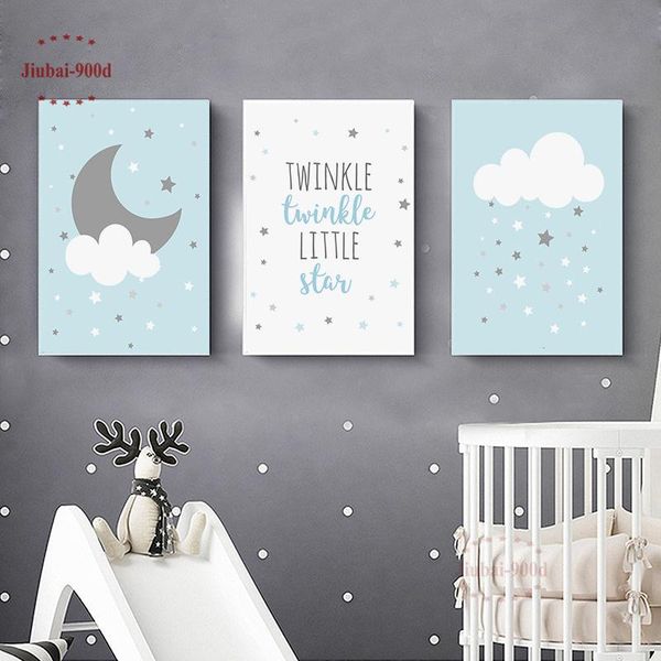 

nursery baby room wall decoration cartoon cloud moon posters canvas painting pictures blue wall art posters and prints nur41