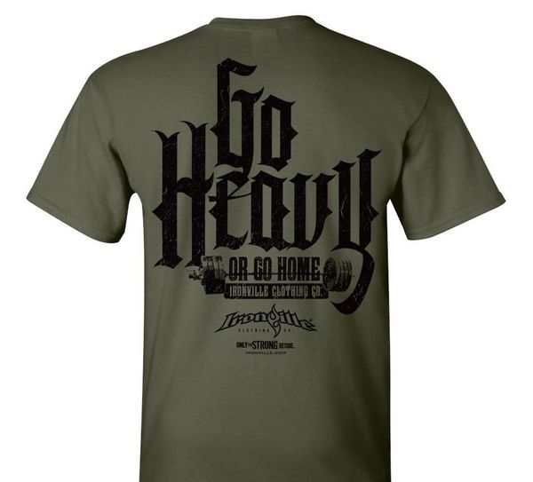 

men's fashion black cotton ironville go heavy or go home powerlifting t shirt sport hooded sweatshirt hoodie