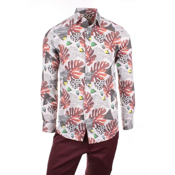 

gentilbay men's hawaiian printed red slimfit long-sleeve sport shirt dpd103, White;black