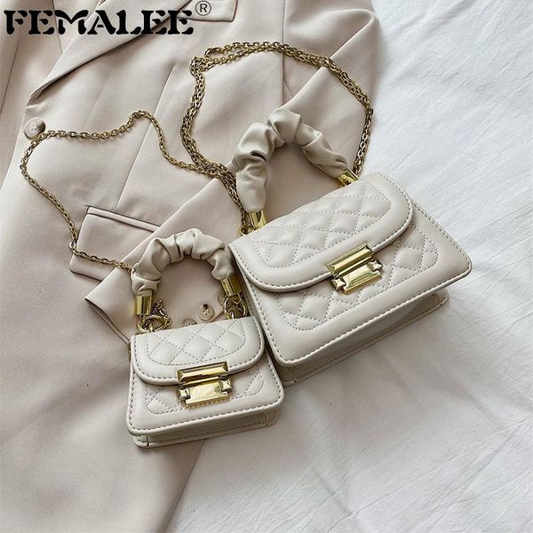 

vintage diamond lattice chain crossbody women luxury embroidery thread folds handle pu handbag lady elegant small grid tote bags
