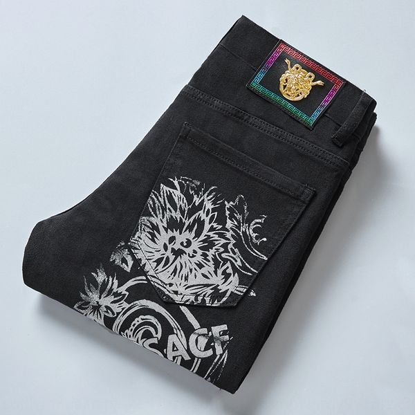 

модные мужские осень и зима новый и джинсы mei dusha лазера для цветной печати персонализированных моды корейский тонкий черные джинсы y12dd, Blue