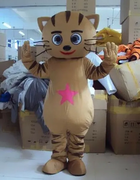 Mascot CostumesMeow Cat Brown Mascote Costume Animal Adultos Cosplau Festa Fantasia Dress Parade Roupas