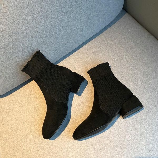 

2020 new flock warm fur autumn winter fashion women shoes round toe thick high heel concise ankle boots large size 34-43, Black