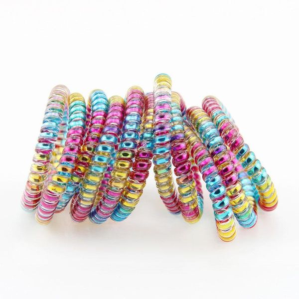 

colorful rainbow thin elastic hair bands rubber headwear women rope spiral shape ties gum telephone wire sqcxon beauty888, Silver