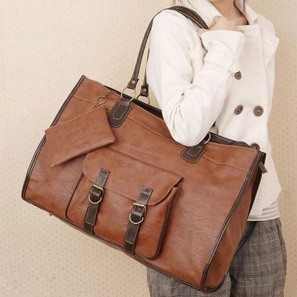 

fashion vintage women pu leather large bags shoulder handbag travel tote purse book