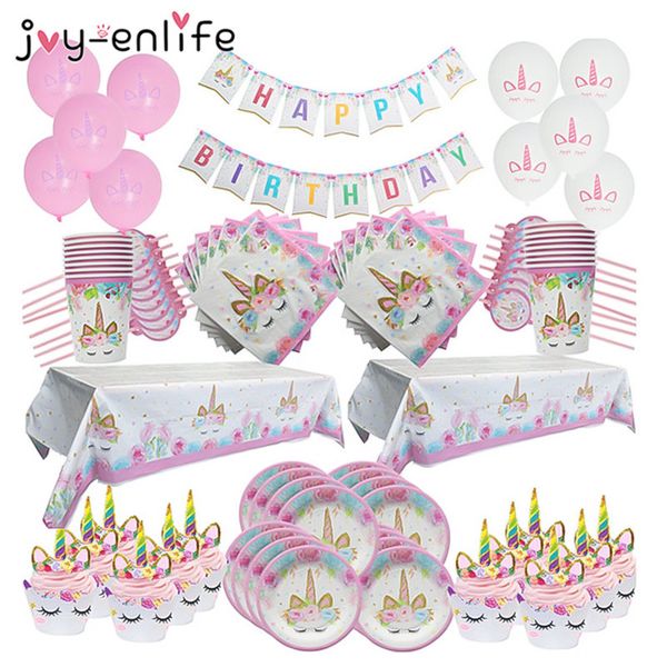

decoration set disposable plates unicorn tablecloth first birthday girl baby shower unicornio party decor