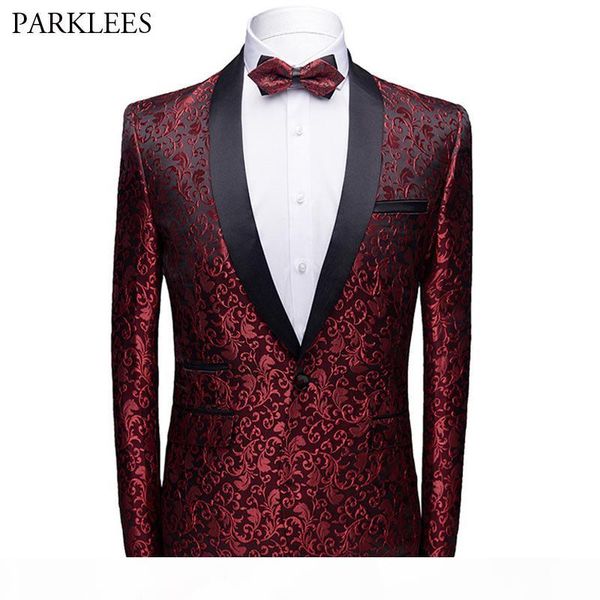 

floral jacquard men blazer slim fit shawl collar mens suit jacket new single button men tuxedo wedding party blazer, White;black