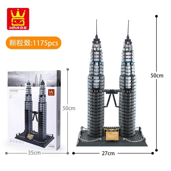 

детский строительный блок игрушка ориентир серии 3d модель здания 1175pcs ге бимодальное башни, куала-лумпур, малайзия 28 высокий 50 украшен