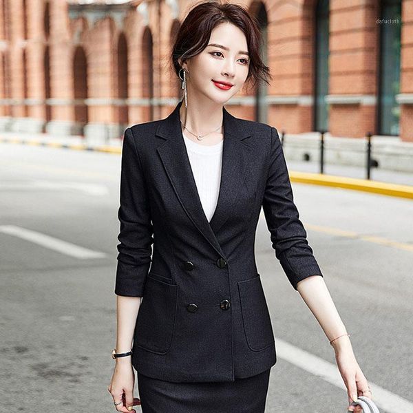 

1pcs women's plus size blazers coats 2020 spring cotton blend double-breasted big pocket jackets ladies skinny blazers suits1, White;black