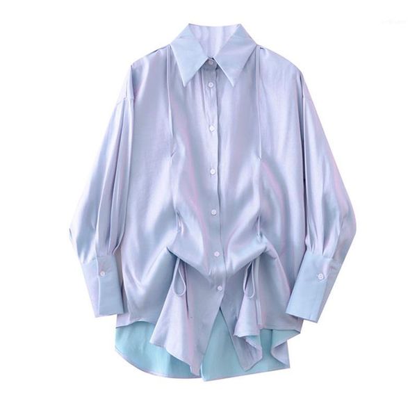 

chkemermaid ji drawstring blue shirt female design sense niche 2020 spring long sleeve loose scheming female shirt -041, White