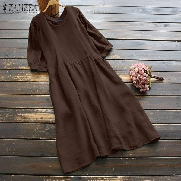 

party dresses zanzea plus size women dress summer half sleeve solid cotton linen sundress vintage kaftan vestido elegant work femme1, White;black