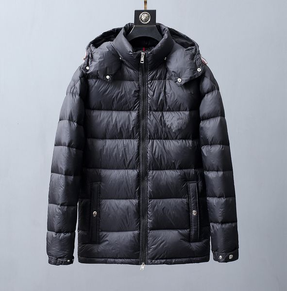 

french winter popular logo new fashion hooded down jacket windproof warm jacket winter coat simple casual men's coat, Black
