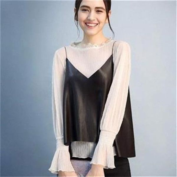 

2021 new spring female irregular upper-leather of women with low-v cleavage stylish loose waistcoat plus size 4xl y199 w6ud, Black