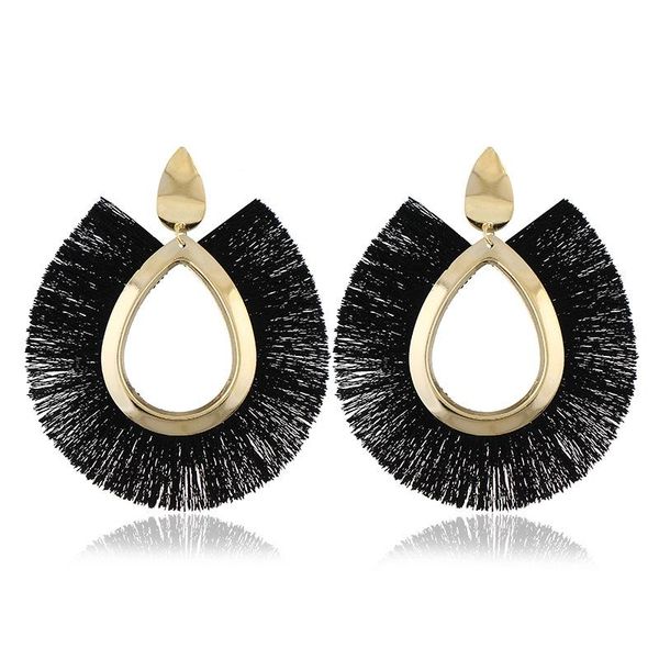 

exaggerated metal earring wind silk tassel earrings, Golden;silver