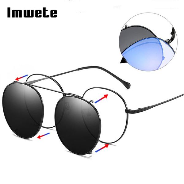 

sunglasses imwete polarized frame men women vintage double-layer clip hook metal myopia glasses outdoor sun, White;black