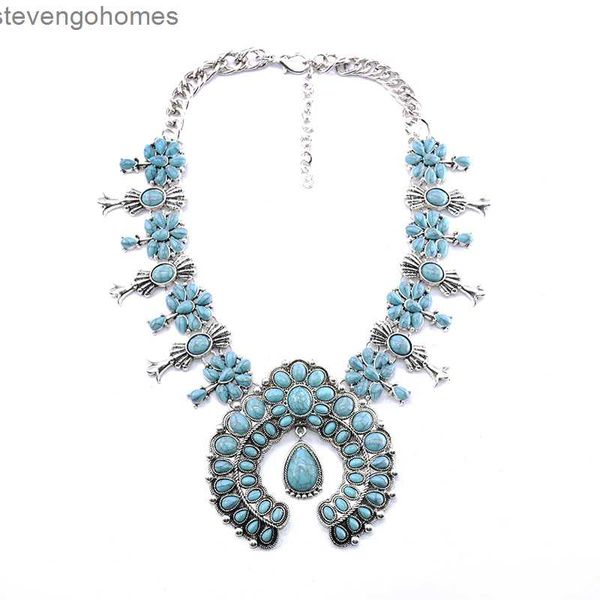 

flower necklace fashion pendant alloy bohemian turquoise, Silver