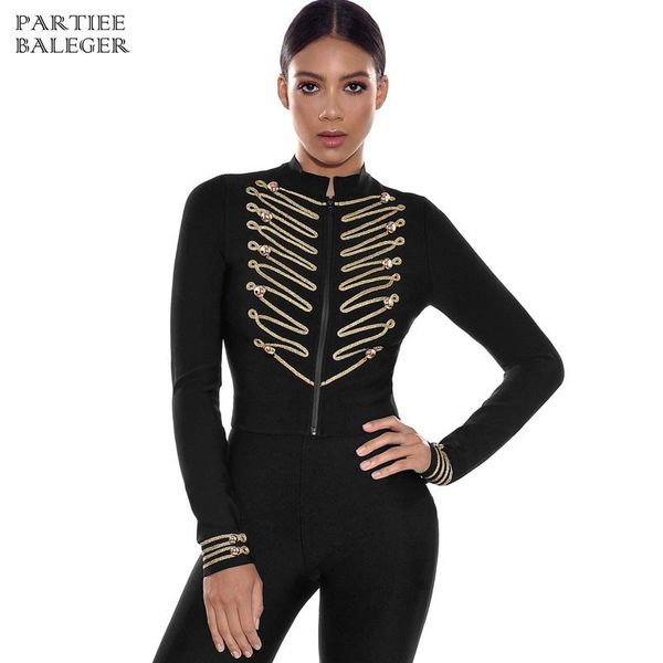 

pb new arrival chic golden button embellished geometric pattern design long sleeves celebrity party club bandage jacket coat, Black;brown