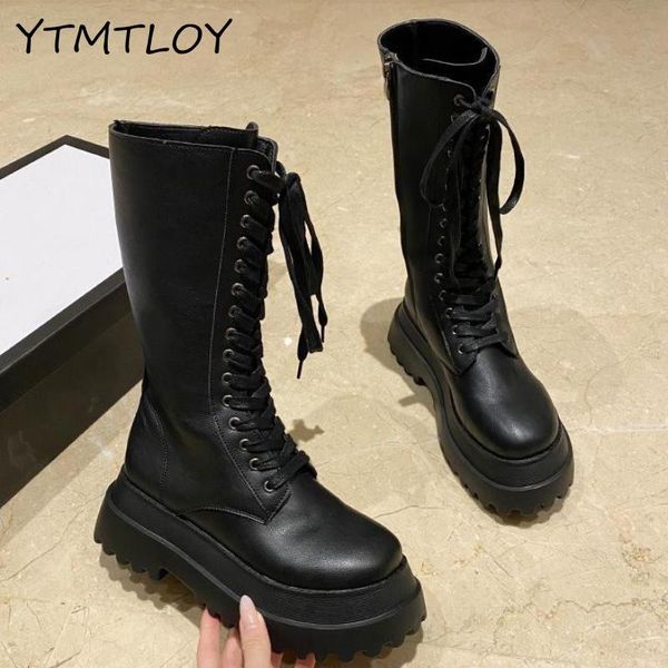 

2020 new winter women knee high long leather fashion lace-up snow non-slip black boots shoes woman, Red;white