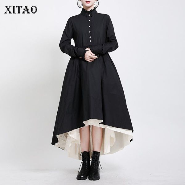 

xitao japanese style dresses women long sleeve elegant black and white stitching woman dress autumn women clothes 202 xj5048, Black;gray
