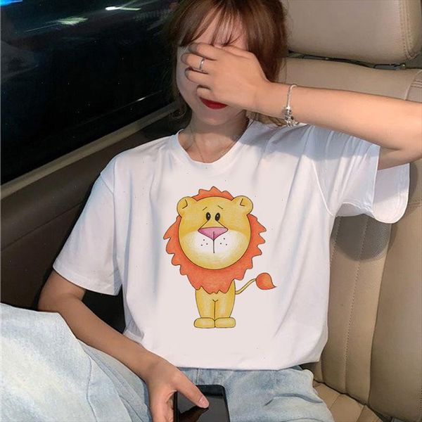 

cute lion printed t shirts women fashion graphic tees fashion women funny vintage casual female tshirt, White