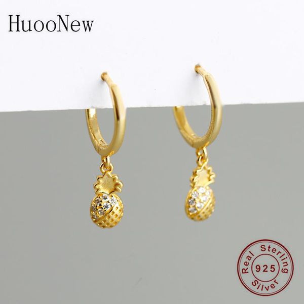 

hoop & huggie 925 sterling silver gold color fruit pineapple with zircon earring piercing boucles doreilles brinco for women 2021 fashion, Golden;silver