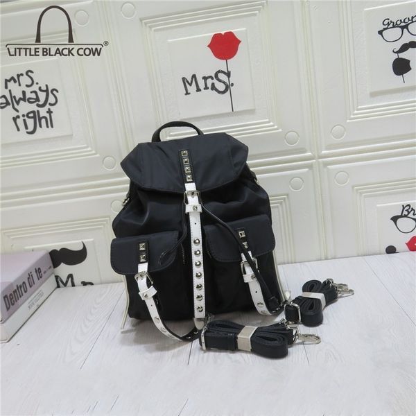 

women backpack fashion oxford rivet drawstring black travel backpack harajuku casual bag female school bag 2020 mochilas mujer c0125
