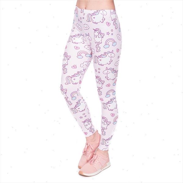 

women fitness leggings mandala unicorn horse printed low waist legging cute love heart printed plus size gothic legins soft warm, Black