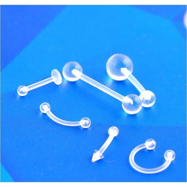 

new 2pcs lot clear acrylic ball punk bar lip ring sile eyebrow body piercing trinket for women men lover's jewelry gift f jllvlp, Black