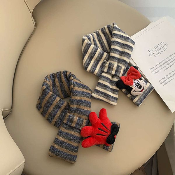 

children's striped color autumn winter matching knitting warm scarf cartoon cute bow fashion boys and girls neck cover ot1j, Red;brown