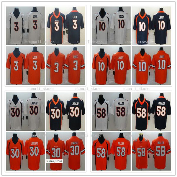 

сшитые 2021 мужчины женщин детей 3 draw lock 10 jerry jeudy 30 phillip lindsay 58 von miller jersey пользовательских оранжевых синих белых ф, Black;red