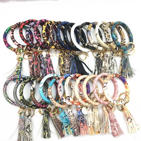 

women tassels leather wrap bracelets pendant key ring tassels wristband keychain sunflower cactus print drip oil bracelet chain sale a101702, Red;brown