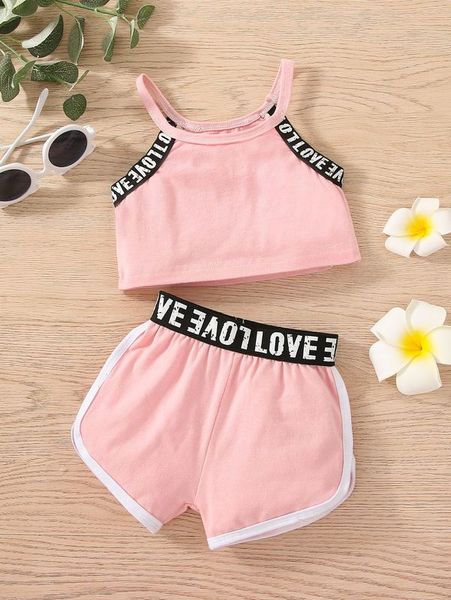 

baby letter tape crop cami & contrast binding shorts she, White