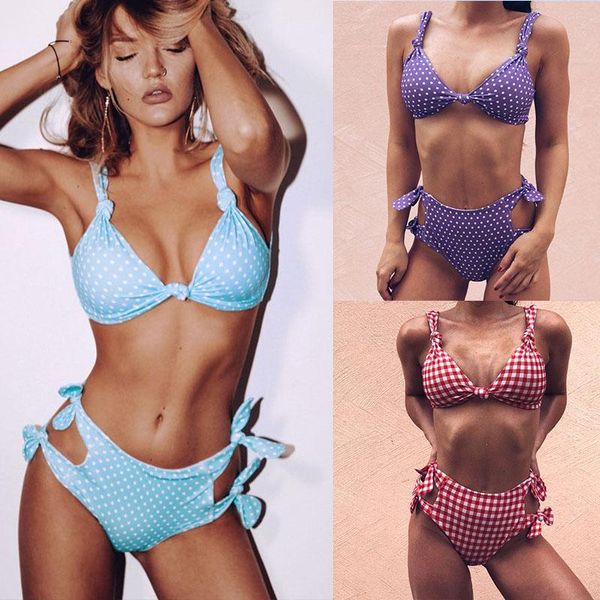 

polka dot bikini 2021 female swimsuit women swimwear plaid push up bikinis set high waist swimming suits for bathing suit xl