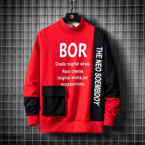 

2021 new autumn spring black patchwork hoodies men's sweatshirts hip pop punk streetwear male casual printed pullover big pocket 3xl 3h