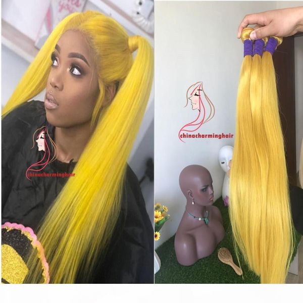 

yellow brazilian silky straight virgin hair yellow human hair wefts extensions hair 3 bundles, Black