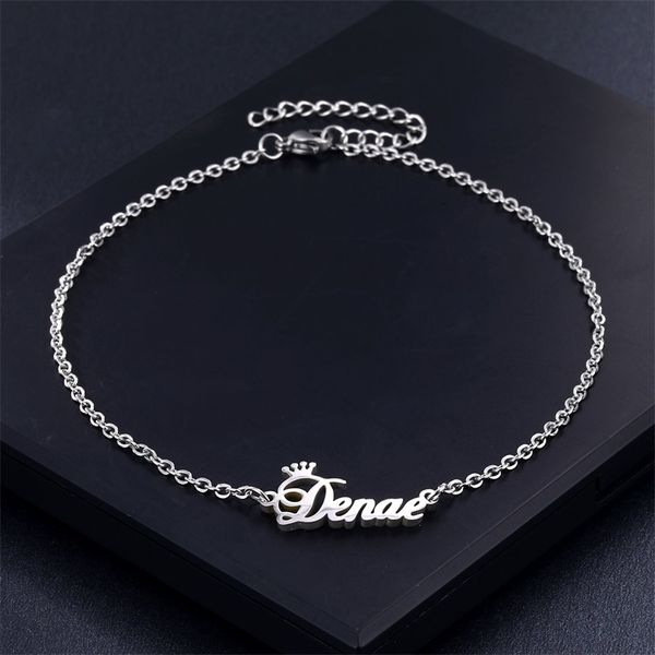 

crown name custom female anklet boho style silver plated stainless steel leg chain female ankle bracelet fashion foot jewelry t200901, Red;blue