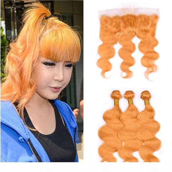 

virgin peruvian human hair body wave orange bundles deals 3pcs with frontal 4pcs lot pure orange hair weaves with 13x4 lace frontal closure, Black;brown
