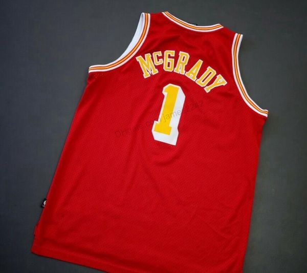 

custom #1 mcgrady men basketball jersey all stitched red any size 2xs-2xl 3xl 4xl 5xl name or number quality, Black;red